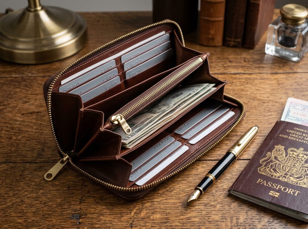 Executive Gusseted Zip-Around Long Wallet